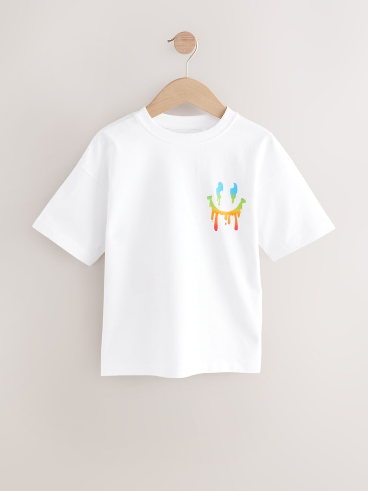 Blanc dégoulinant arc-en-ciel - T-shirt décontracté à manches courtes imprimé graphique (3-16ans) - Image 1 of 4