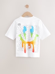 Blanc dégoulinant arc-en-ciel - T-shirt décontracté à manches courtes imprimé graphique (3-16ans) - Image 2 of 4