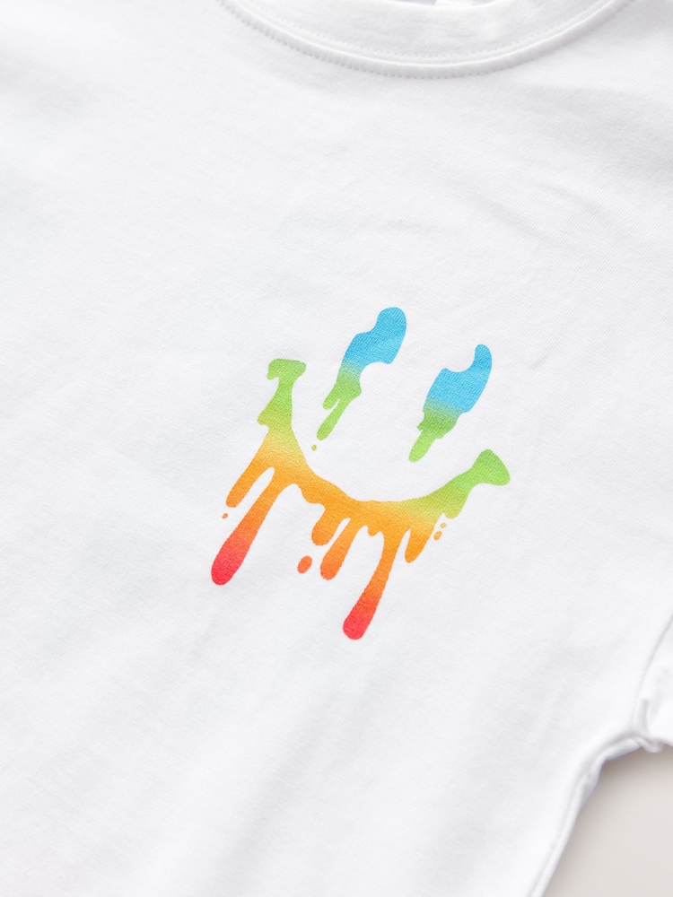 Blanc dégoulinant arc-en-ciel - T-shirt décontracté à manches courtes imprimé graphique (3-16ans) - Image 3 of 4