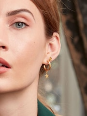 Ottoman Hands Gold Star Charm Hoop Earrings - Image 3 of 6
