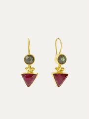 Ottoman Hands Gold Hydra Labradorite and Ruby Drop Earrings - Image 2 of 2