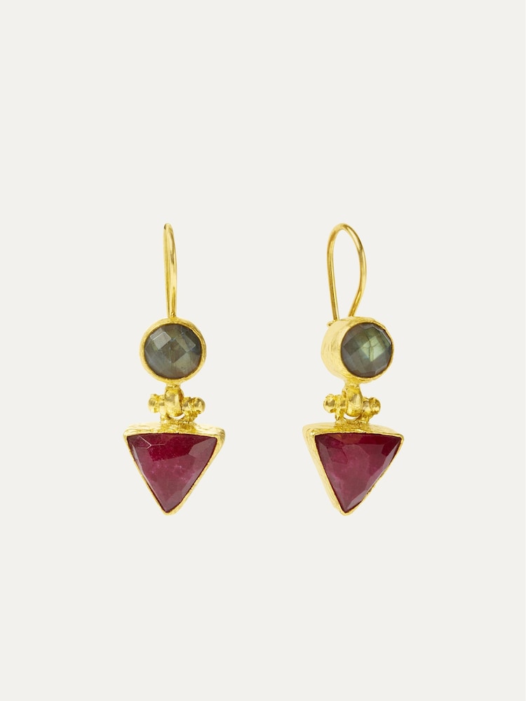 Ottoman Hands Gold Hydra Labradorite and Ruby Drop Earrings - Image 2 of 2