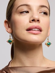 Ottoman Hands Gold Raina Emerald and Pink Crystal Drop Earrings - Image 1 of 4