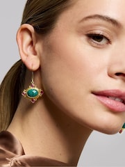 Ottoman Hands Gold Raina Emerald and Pink Crystal Drop Earrings - Image 2 of 4
