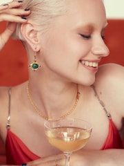 Ottoman Hands Gold Raina Emerald and Pink Crystal Drop Earrings - Image 3 of 4