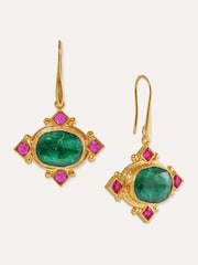 Ottoman Hands Gold Raina Emerald and Pink Crystal Drop Earrings - Image 4 of 4