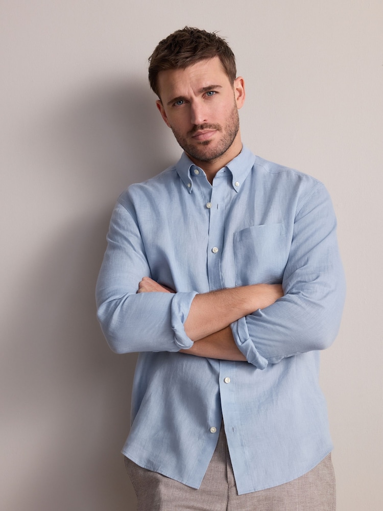 Azul claro - Camisa de manga comprida Signature 100% em linho - Imagem 1 de 6