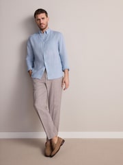 Azul claro - Camisa de manga comprida Signature 100% em linho - Imagem 2 de 6