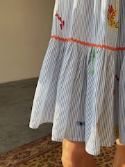 Never Fully Dressed Blue Seersucker Embroidered 100% Cotton Slip Dress - Image 5 of 5