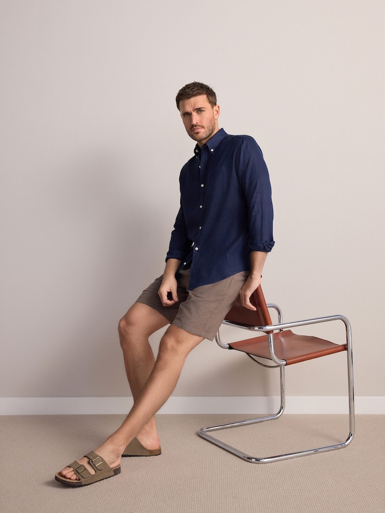 Navy Blue Signature 100% Linen Long Sleeve Shirt - Image 2 of 7