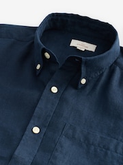 Navy Blue Signature 100% Linen Long Sleeve Shirt - Image 7 of 7