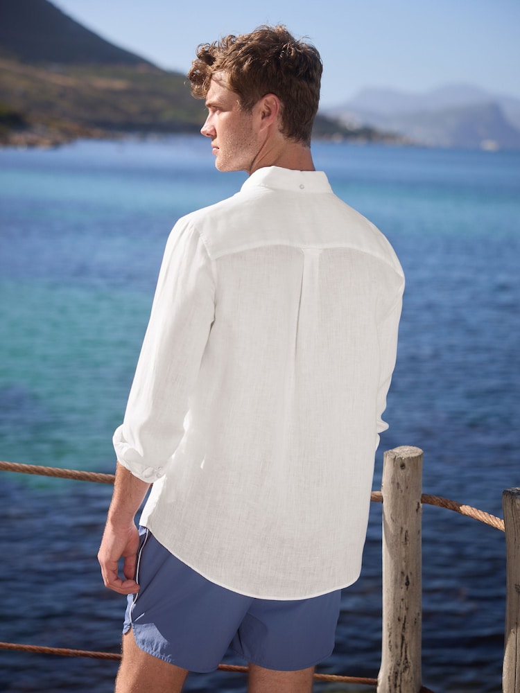 White Signature 100% Linen Long Sleeve Shirt - Image 4 of 9