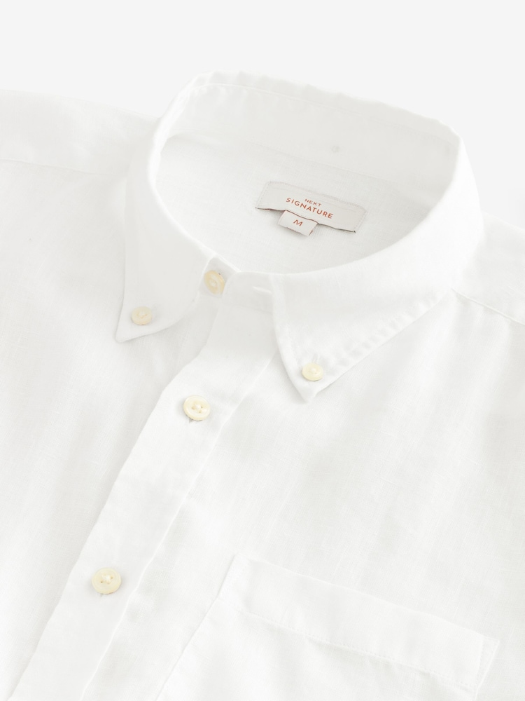 White Signature 100% Linen Long Sleeve Shirt - Image 9 of 9
