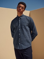 Navy Blue Check Long Sleeve 100% Cotton Shirt - Image 1 of 10