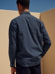 Navy Blue Check Long Sleeve 100% Cotton Shirt - Image 10 of 10