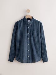 Navy Blue Check Long Sleeve 100% Cotton Shirt - Image 6 of 10