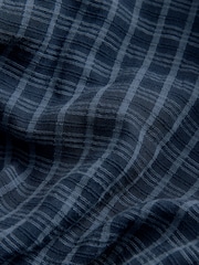 Navy Blue Check Long Sleeve 100% Cotton Shirt - Image 8 of 10