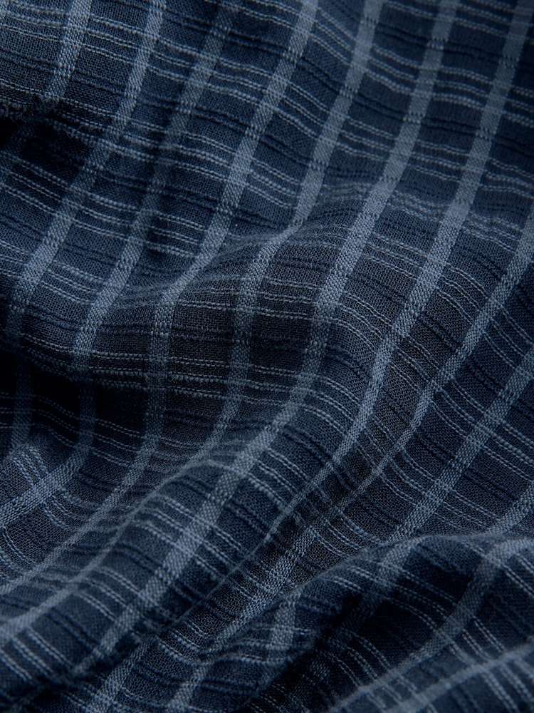 Navy Blue Check Long Sleeve 100% Cotton Shirt - Image 8 of 10