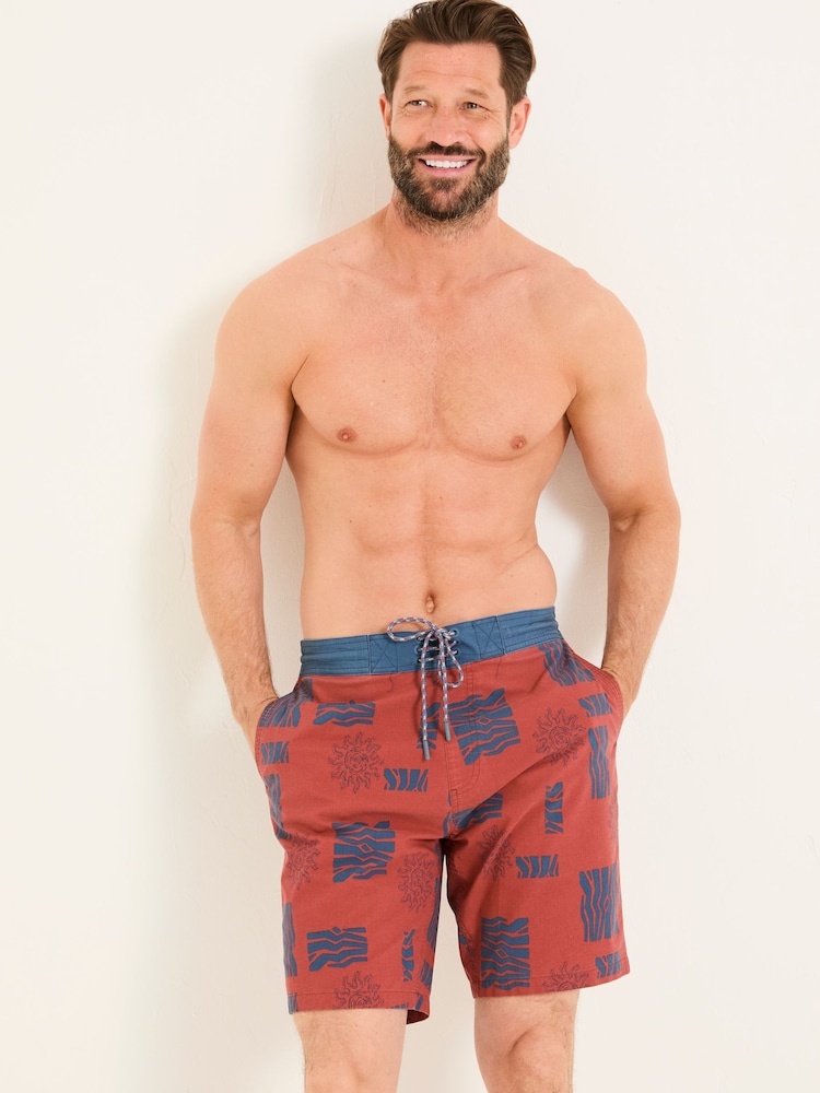 FatFace Camber Blue & Brown Swim Shorts - Image 1 of 9