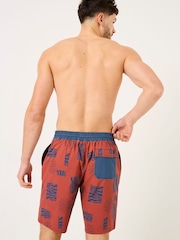 FatFace Camber Blue & Brown Swim Shorts - Image 4 of 9