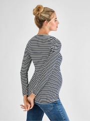 JoJo Maman Bébé Navy White Stripe Ribbed Maternity & Nursing Stripe Top - Image 2 of 4