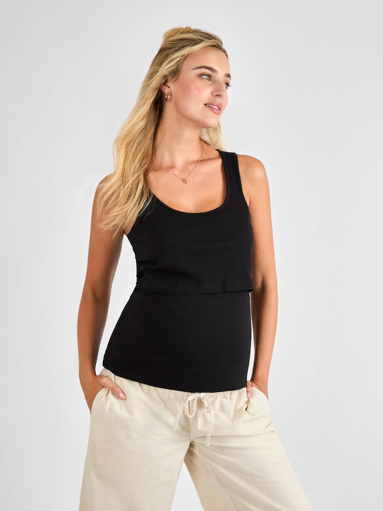 JoJo Maman Bébé Black Ribbed Maternity & Nursing Vest - Image 1 of 4 JoJo Maman Bébé Black Ribbed Maternity & Nursing Vest - Image 1 of 4