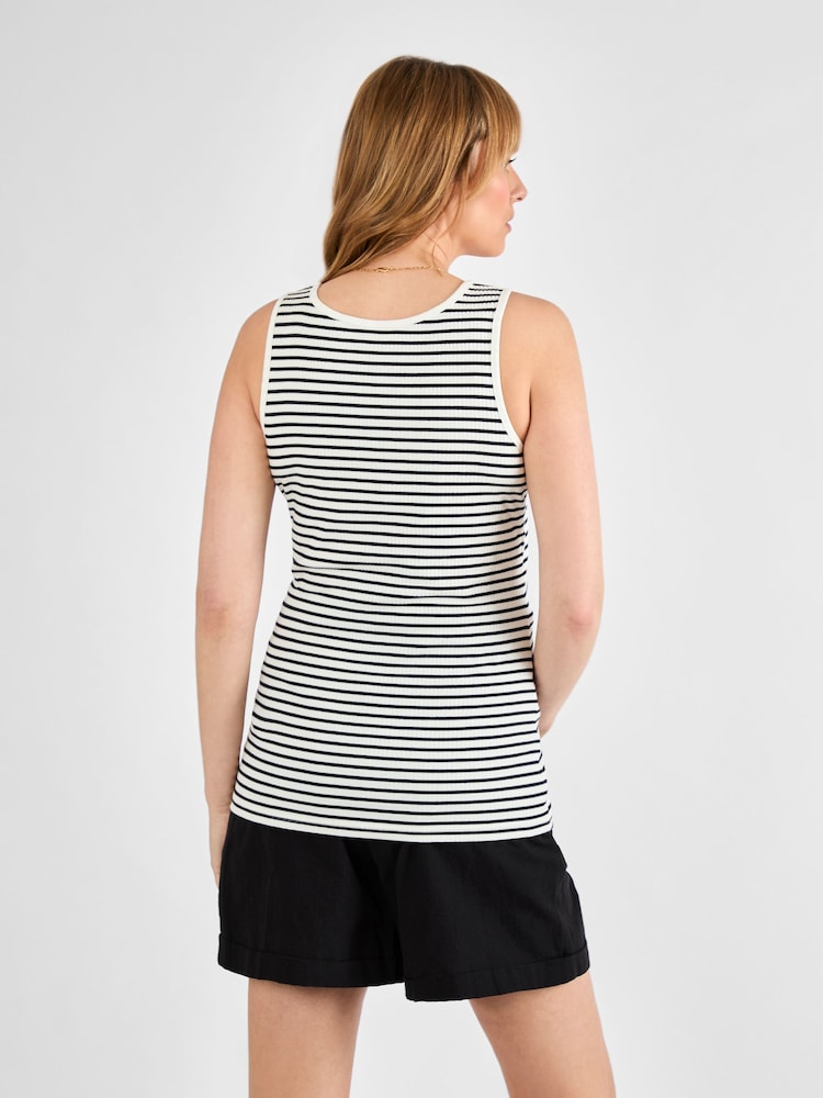 JoJo Maman Bébé Black Cream Stripe Ribbed Maternity & Nursing Vest - Image 2 of 4 JoJo Maman Bébé Black Cream Stripe Ribbed Maternity & Nursing Vest - Image 2 of 4
