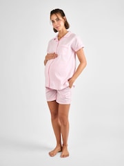 JoJo Maman Bébé Pink Stripe Maternity Short Pyjamas Set - Image 1 of 4