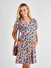 JoJo Maman Bébé Multi Floral Button Through Maternity Jersey Dress - Image 1 of 4
