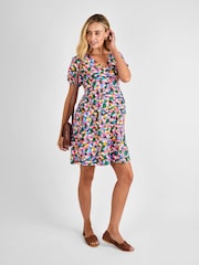 JoJo Maman Bébé Multi Floral Button Through Maternity Jersey Dress - Image 2 of 4