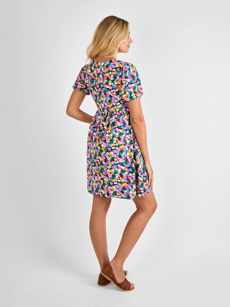 JoJo Maman Bébé Multi Floral Button Through Maternity Jersey Dress - Image 3 of 4