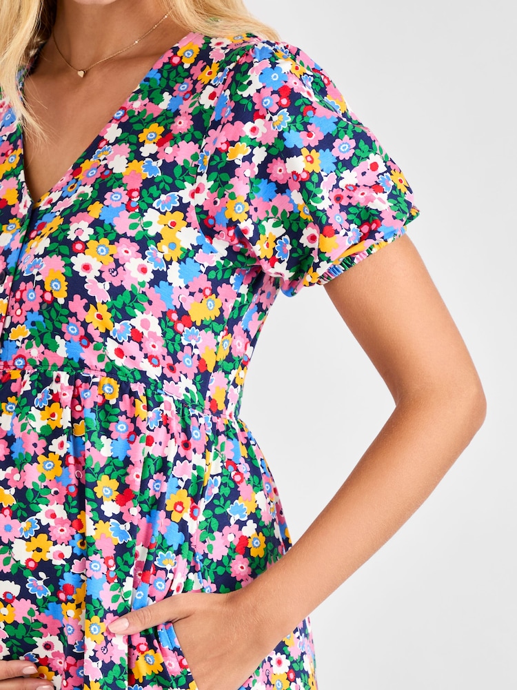 JoJo Maman Bébé Multi Floral Button Through Maternity Jersey Dress - Image 4 of 4
