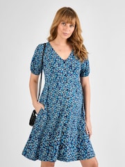 Jojo Maman Bébé Blue Floral Ditsy Button Through Maternity Jersey Dress - Image 2 of 5