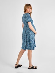 Jojo Maman Bébé Blue Floral Ditsy Button Through Maternity Jersey Dress - Image 3 of 5