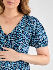 Jojo Maman Bébé Blue Floral Ditsy Button Through Maternity Jersey Dress - Image 4 of 5