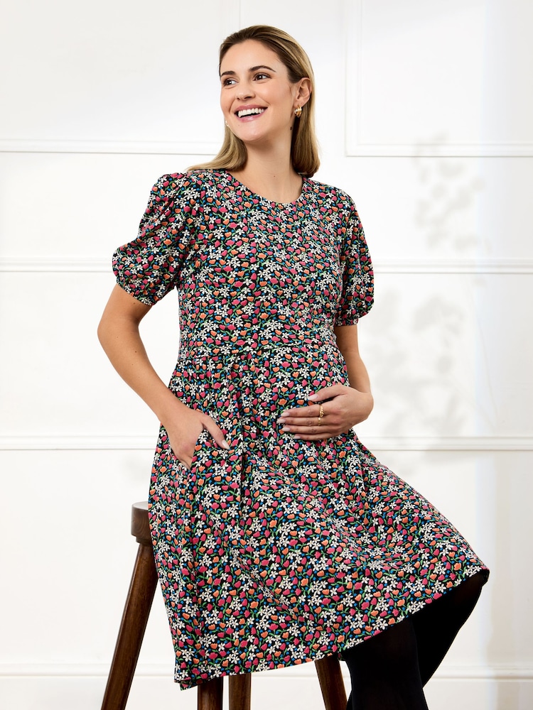 Jojo Maman Bébé Black Double Layer Maternity & Nursing Jersey Dress - Image 1 of 5