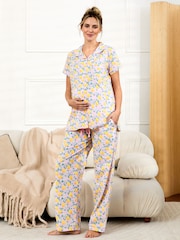 JoJo Maman Bébé Lemon Print Maternity Pyjamas Set - Image 1 of 6