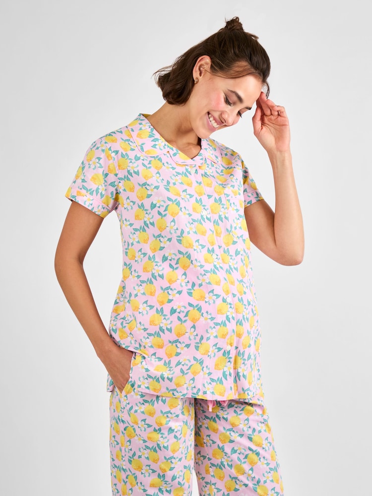JoJo Maman Bébé Lemon Print Maternity Pyjamas Set - Image 2 of 6