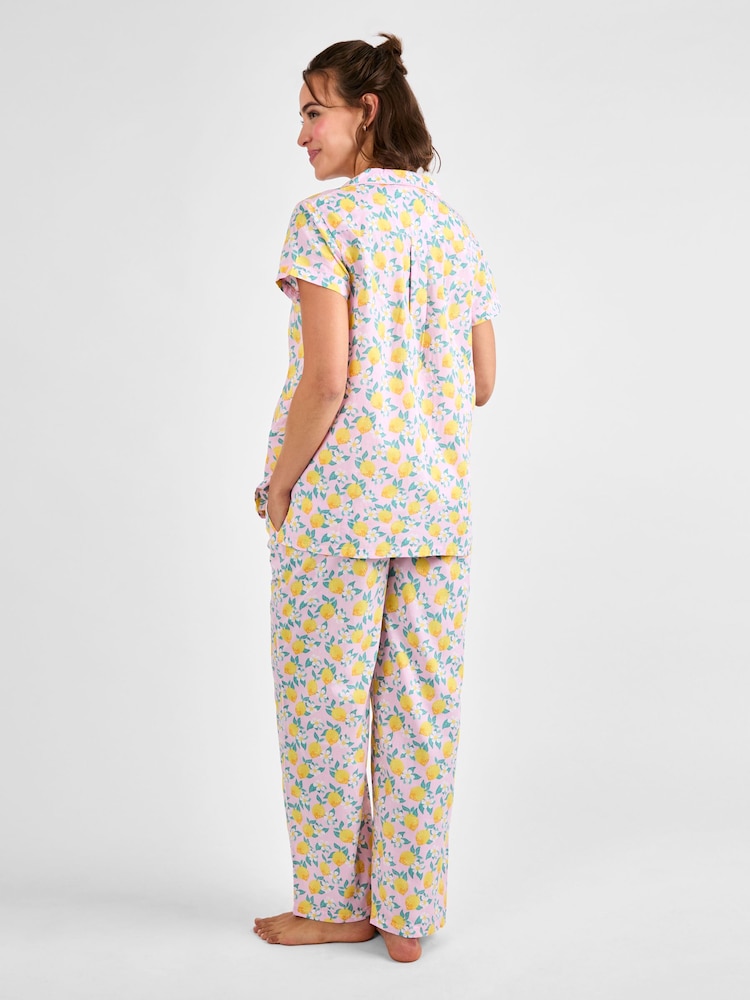 JoJo Maman Bébé Pink Lemon Print Maternity Pyjamas Set - Image 4 of 6