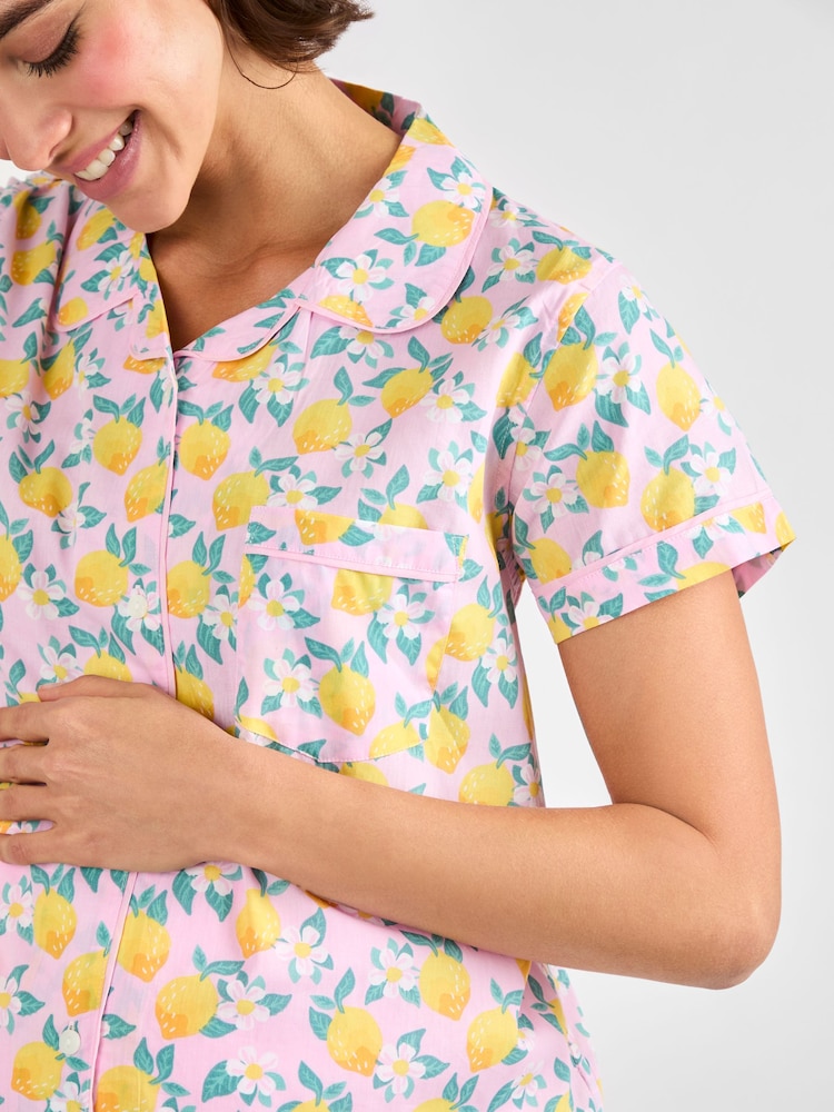 JoJo Maman Bébé Pink Lemon Print Maternity Pyjamas Set - Image 5 of 6