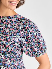 JoJo Maman Bébé Navy Maternity Floral Print Puff Sleeve Jersey Tea Dress - Image 4 of 4