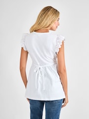 JoJo Maman Bébé White Broderie Flutter Sleeve Maternity Top - Image 2 of 4