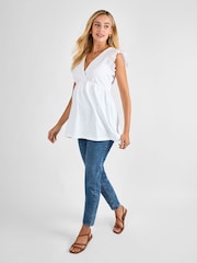 JoJo Maman Bébé White Broderie Flutter Sleeve Maternity Top - Image 3 of 4