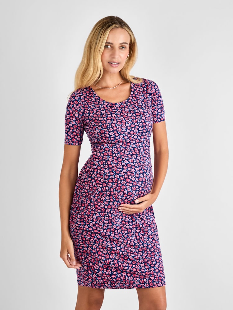 JoJo Maman Bébé Navy Maternity & Nursing Bodycon Dress - Image 1 of 4