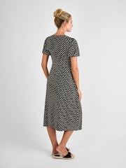 JoJo Maman Bébé Black Ditsy Puff Sleeve Maternity Midi Jersey Dress - Image 3 of 5