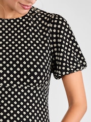 JoJo Maman Bébé Black Ditsy Puff Sleeve Maternity Midi Jersey Dress - Image 5 of 5