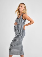 Jojo Maman Bébé Blue Sleeveless Ribbed Maternity & Nursing Maxi Dress - Image 1 of 4