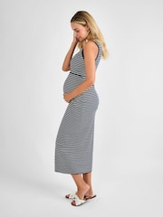 Jojo Maman Bébé Blue Sleeveless Ribbed Maternity & Nursing Maxi Dress - Image 3 of 4