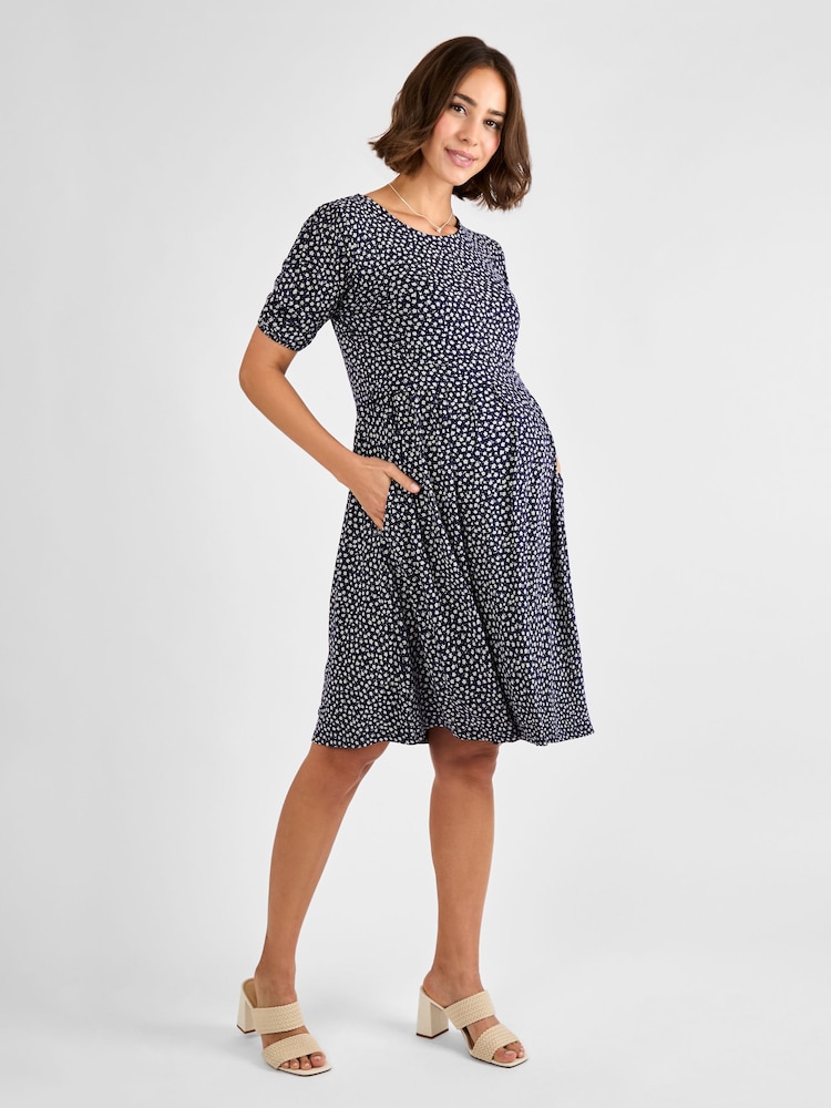 Jojo Maman Bébé Blue Double Layer Maternity & Nursing Jersey Dress - Image 1 of 4