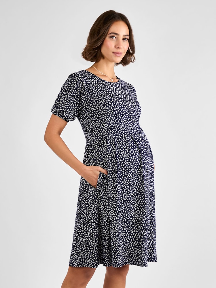 Jojo Maman Bébé Blue Double Layer Maternity & Nursing Jersey Dress - Image 3 of 4